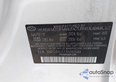 2018 Hyundai Elantra Sel z USA, uszkodzony, nr VIN 5NPD84LF7JH240586